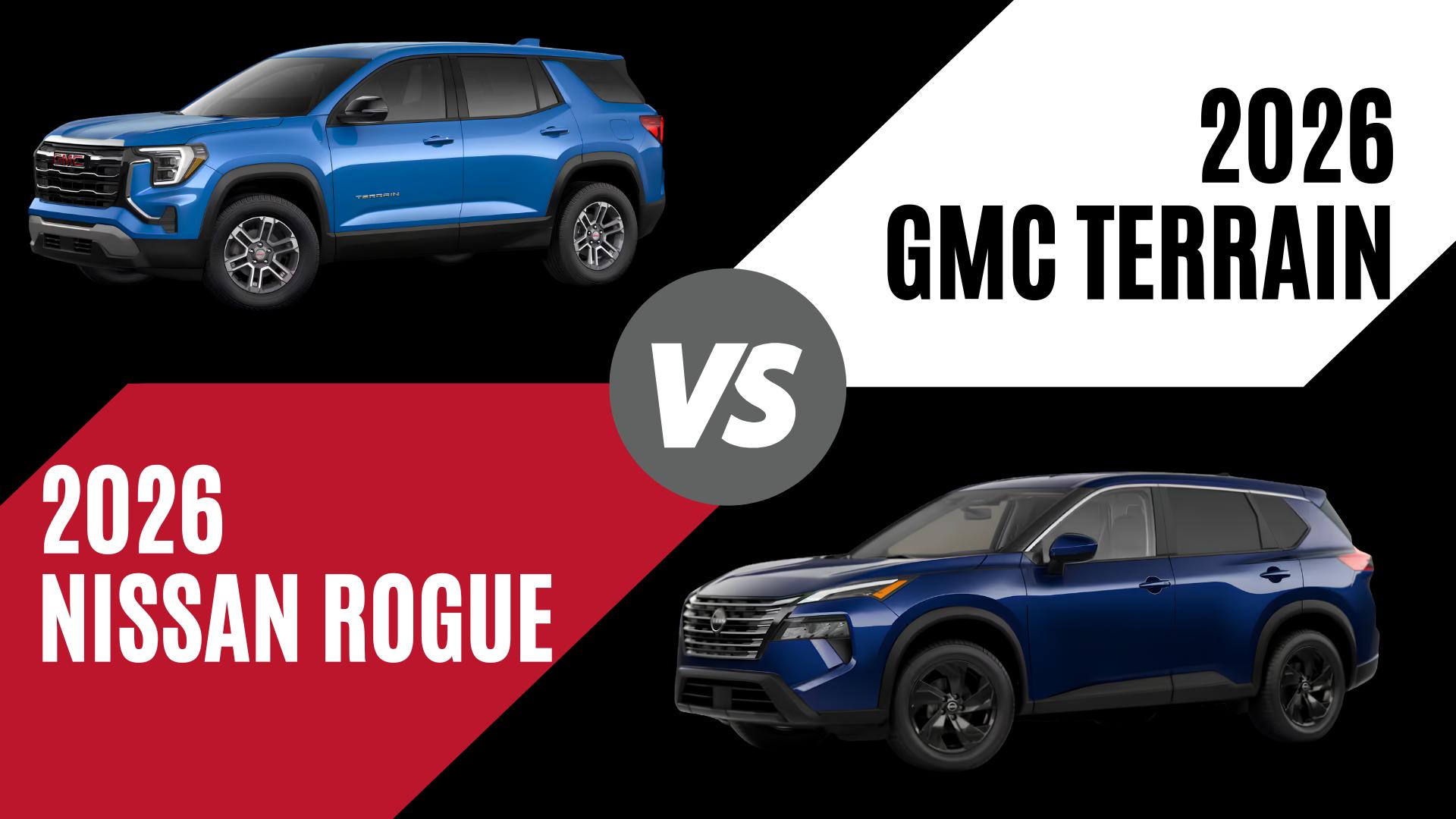 2026 GMC Terrain and Nissan Rogue comparison highlighting technology, AWD capability, and compact SUV versatility in Conway, Arkansas
