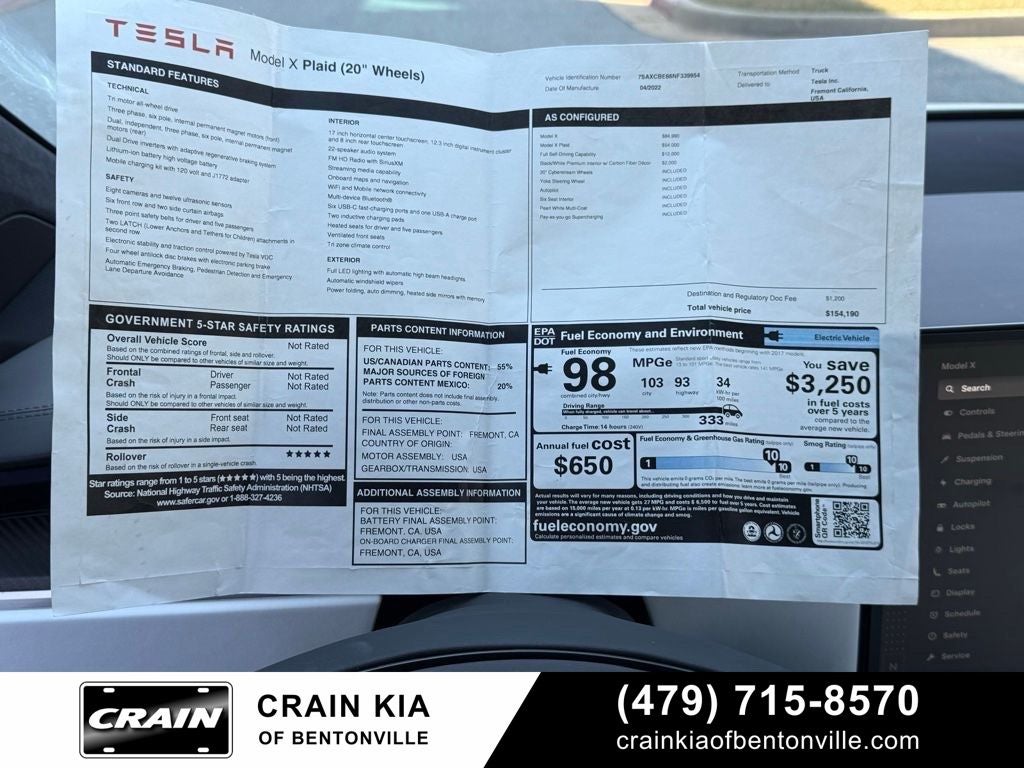 2022 Tesla Model X Plaid - 3RD ROW / AWD / CLEAN CARFAX