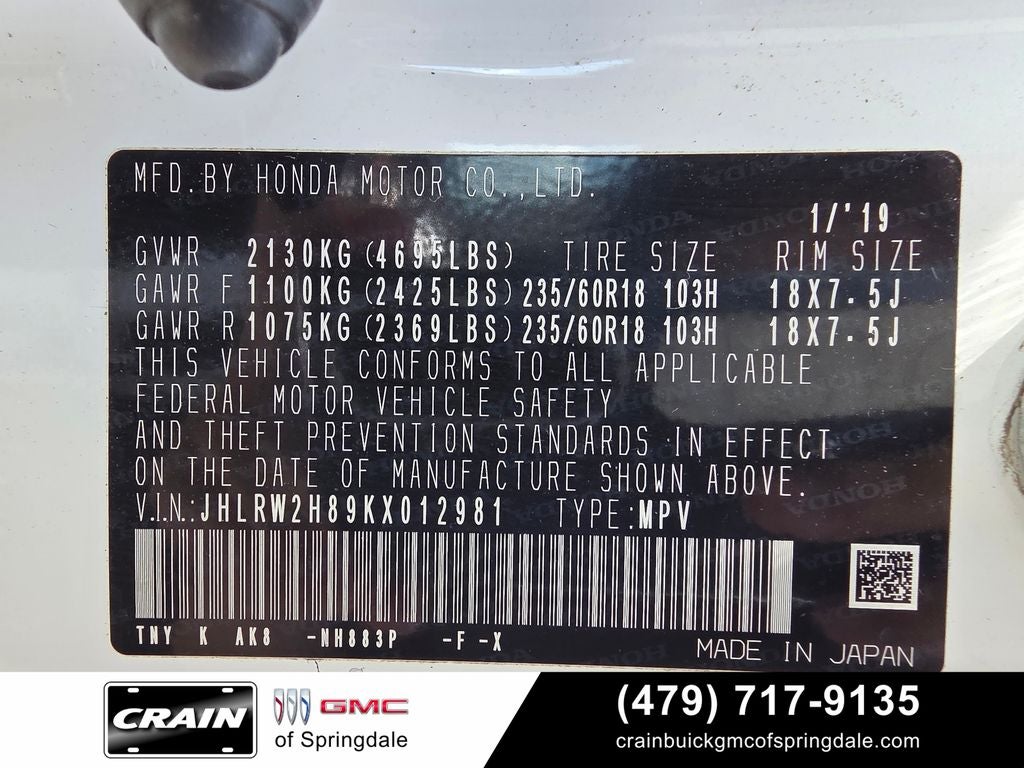 2019 Honda CR-V EX-L SUNROOF & ALL WHEEL DRIVE